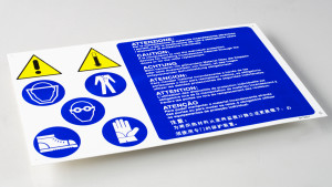 Targhetta in alluminio serigrafata a colori, segnalazioni di sicurezza